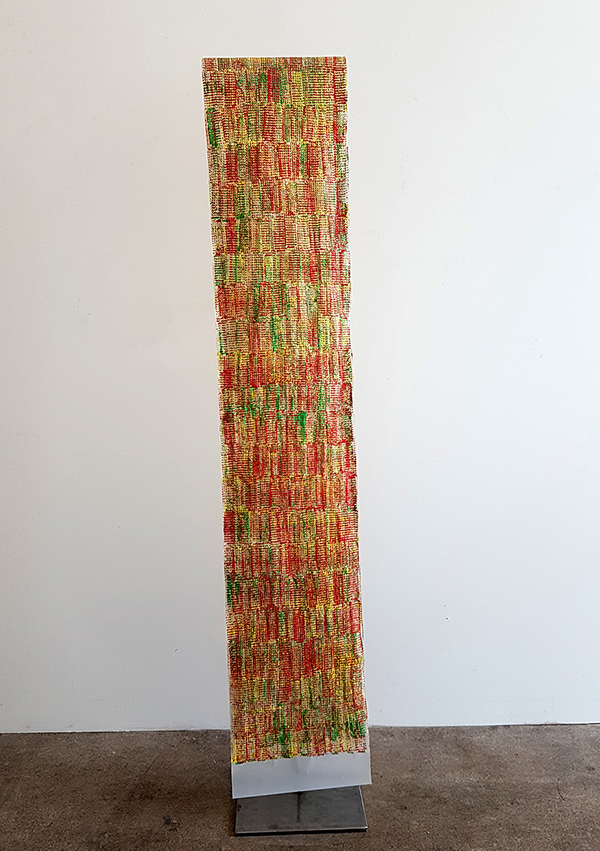Susanne Lyner, 2019, Meine Stammbäume Nr. 04, Acryl auf Transparentpapier beidseitig bearbeitet, 340 x 33 cm
