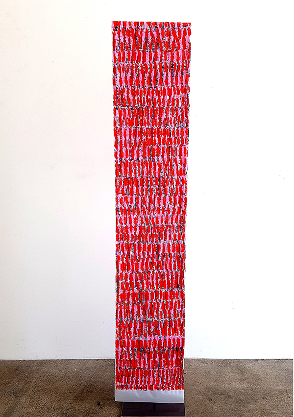 Susanne Lyner, 2019, Meine Stammbäume Nr. 06, Acryl auf Transparentpapier beidseitig bearbeitet, 340 x 33 cm