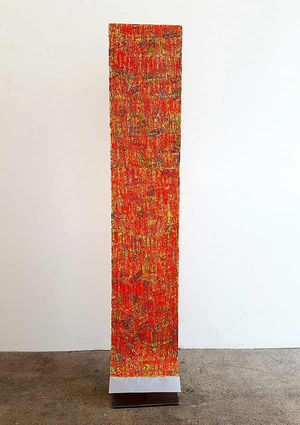 Susanne Lyner, 2019, Meine Stammbäume Nr. 09, Acryl auf Transparentpapier beidseitig bearbeitet, 340 x 33 cm
