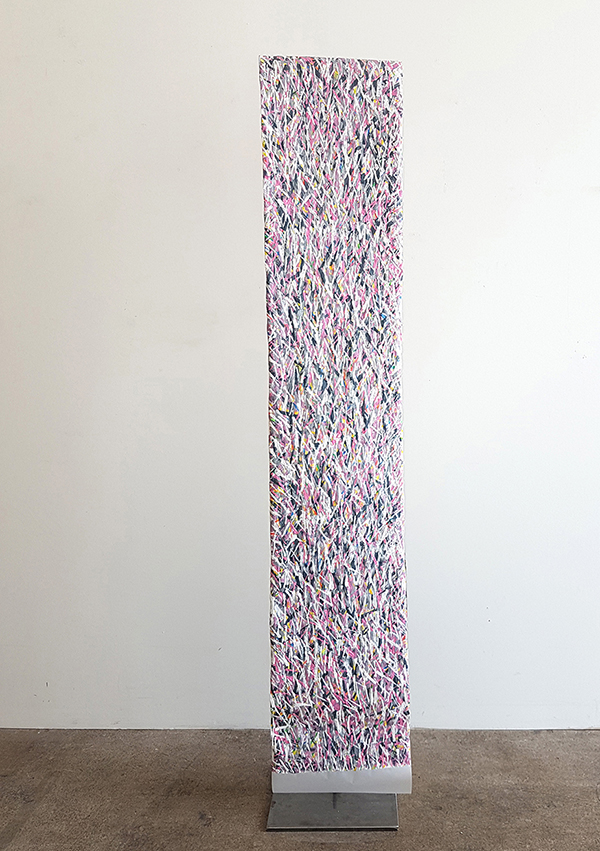 Susanne Lyner, 2019, Meine Stammbäume Nr. 11, Acryl auf Transparentpapier beidseitig bearbeitet, 340 x 33 cm